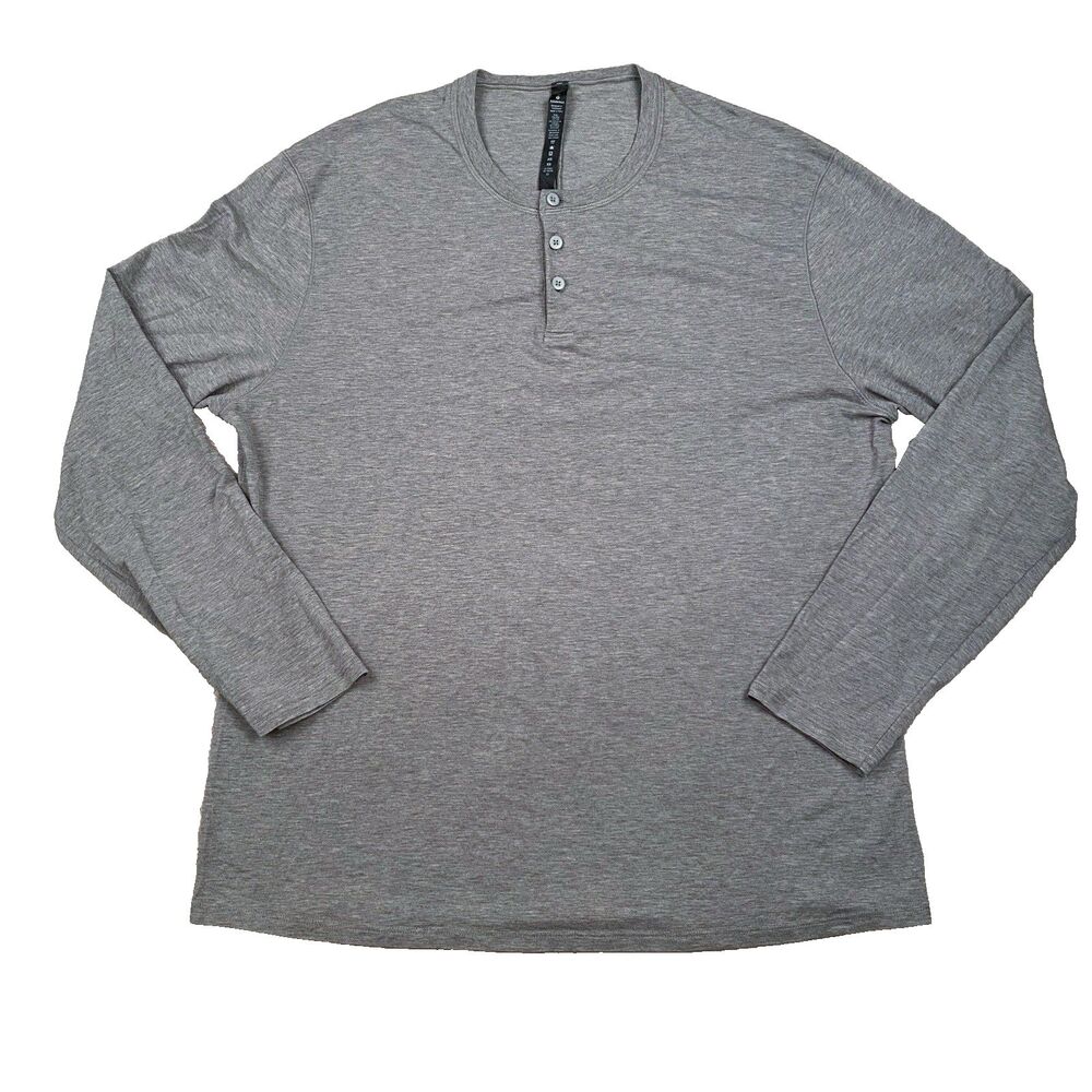 Lululemon Henley T-Shirt Mens XL Grey Classic Casual Long Sleeve Stretch EUC